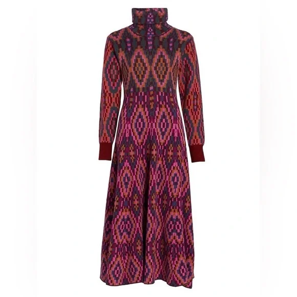 Farm Rio Tapestry Scarf Sweater Maxi Dress Knit Pink Multi Small NWT - Picture 14 of 14